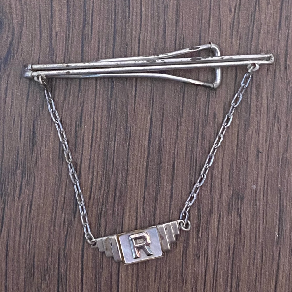 Vintage Silver Tie Clip with Chain